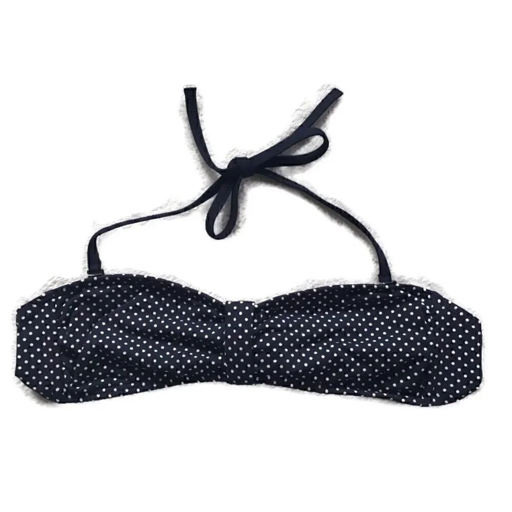 Lands End Polka Dot Halter Bandeau Bikini Top